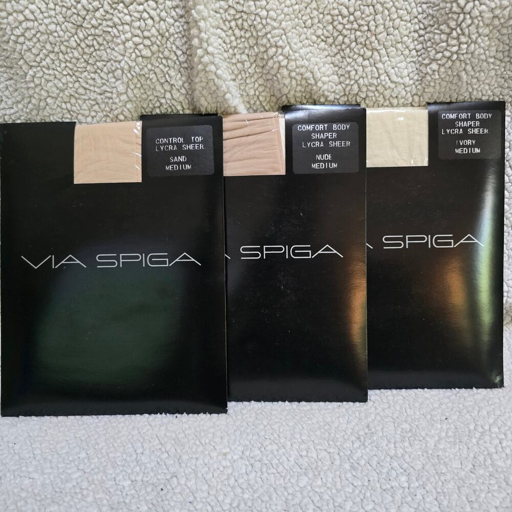 Vintage Via Spiga Pantyhose Lot 3 Medium Sand Nude Ivory NOS Deadstock